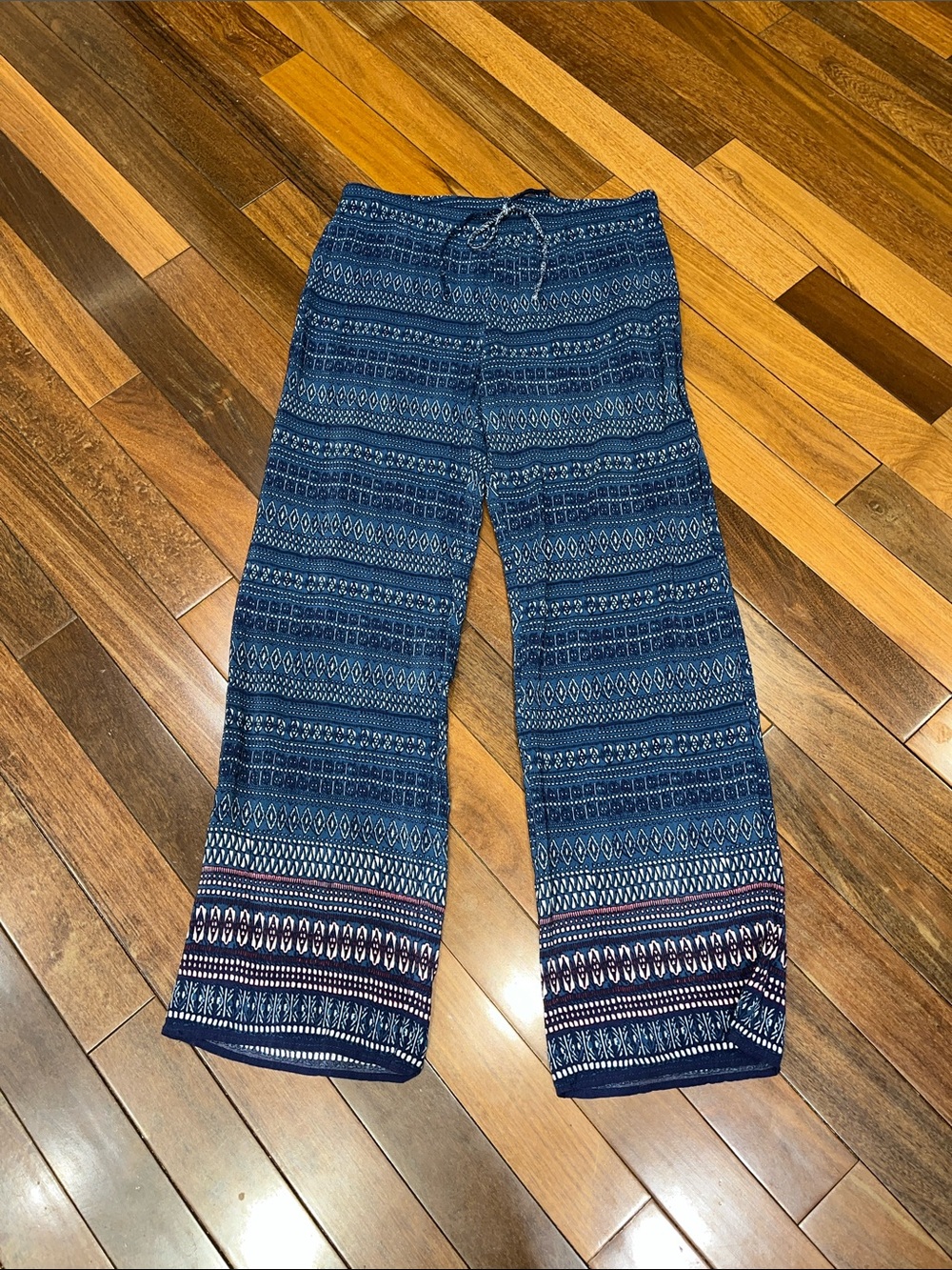 Max Studio Navy Blue Printed Pull-On Pants